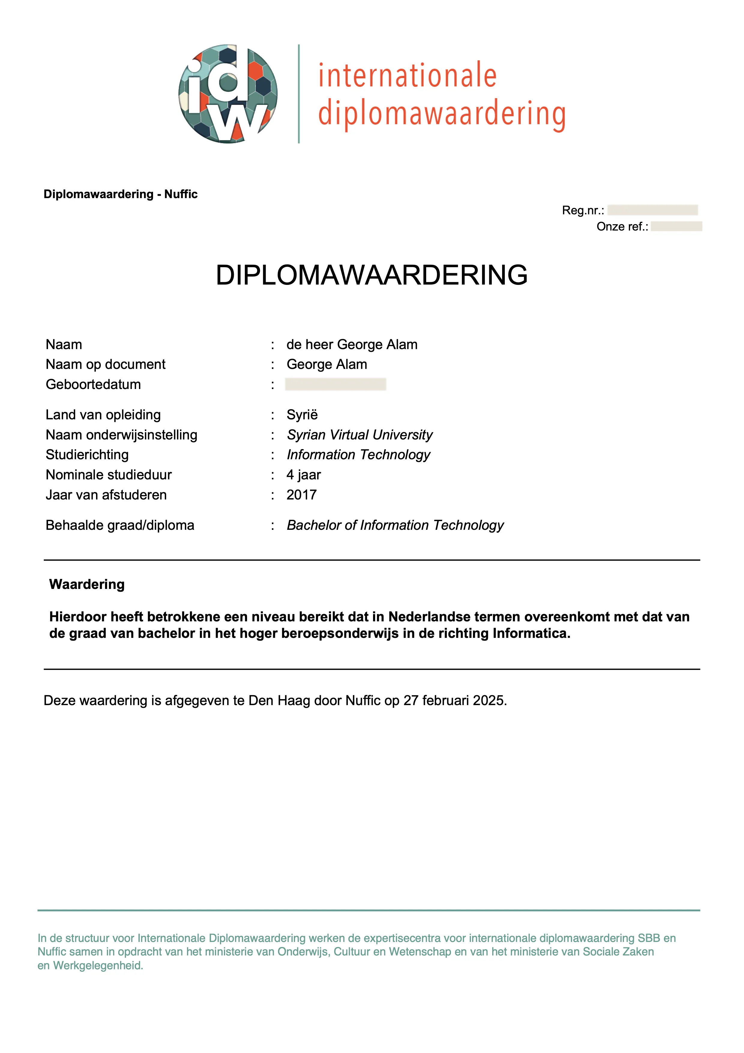 Nuffic Dutch HBO bachelor level evaluation